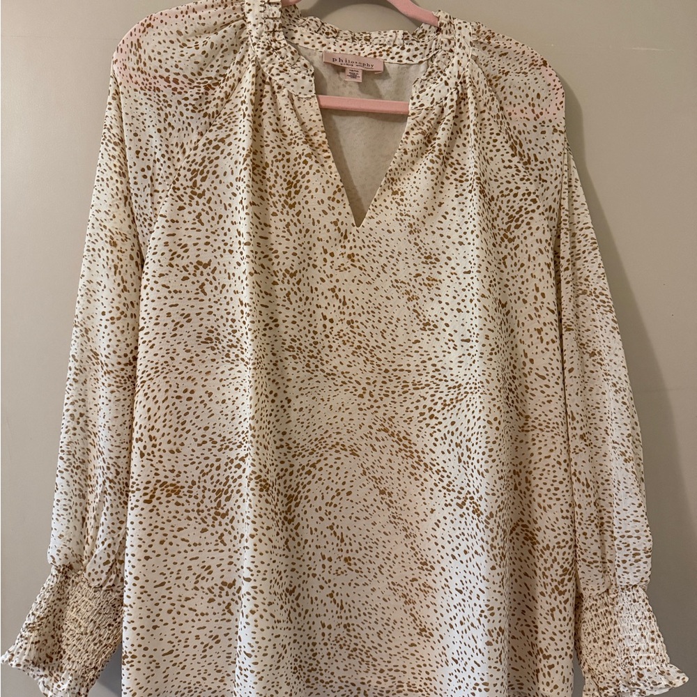 Philosophy Cream and Brown Speckled Blouse